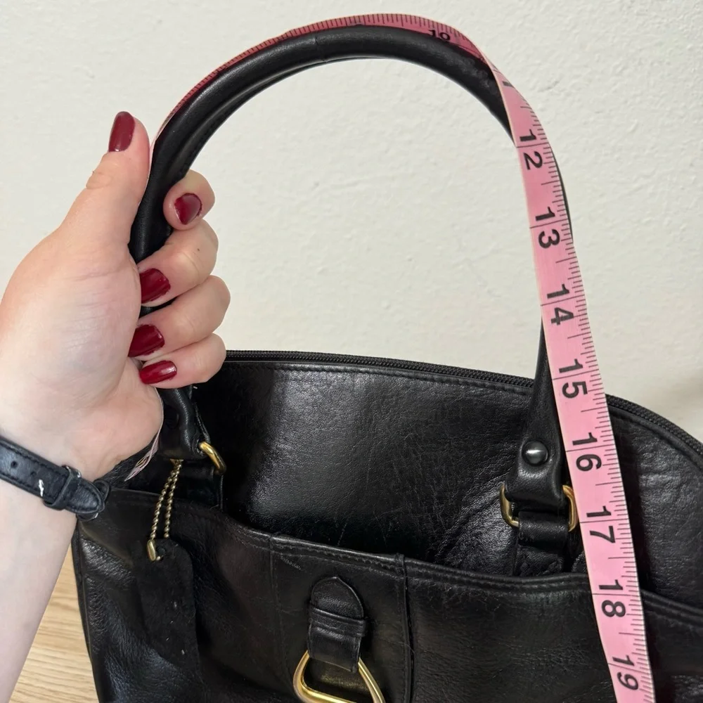 Worthington Black Leather Handbag Double‎ Handle Vintage 90s Y2K Gold Accents